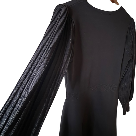Nanette Lepore Black Knit Fit & Flare Dress | Pleated Sleeves | Size L - Picture 7 of 9